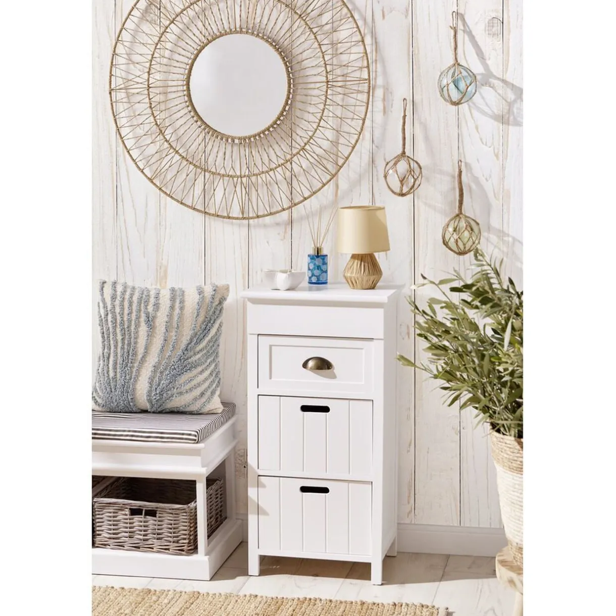Console 3 tiroirs 1 poignée métal structure bois blanc 39x29xH76cm < Gifi