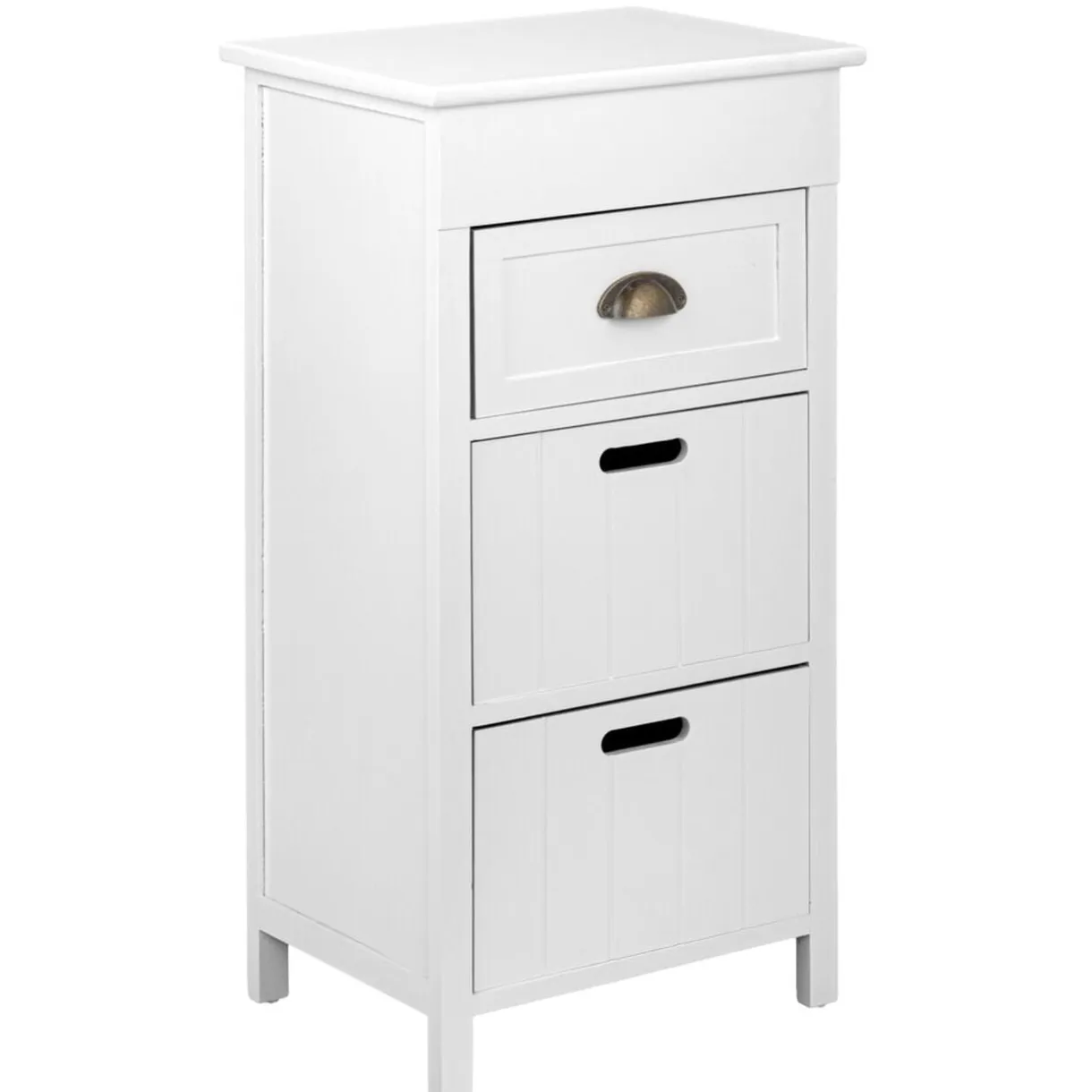 Console 3 tiroirs 1 poignée métal structure bois blanc 39x29xH76cm < Gifi