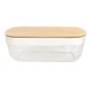Corbeille cuisine 3L métal grillagé blanc avec couvercle bambou 28x18xH9cm < Gifi New