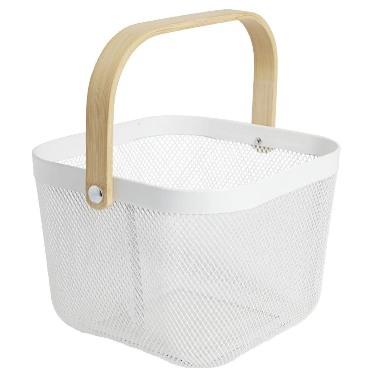 Corbeille à fruit métal mesh blanc et anse bambou < Gifi Best
