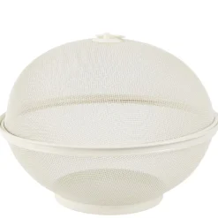 Corbeille à fruits avec cloche métal grillagé blanc crème Ø28,5xH22cm