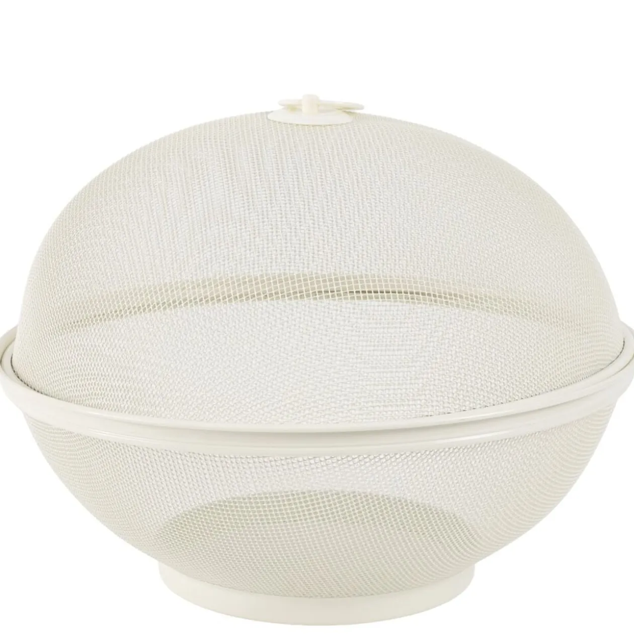 Corbeille à fruits avec cloche métal grillagé blanc crème Ø28,5xH22cm
