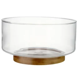Corbeille à fruits en verre avec base en bambou Ø23xH13cm < Gifi Hot