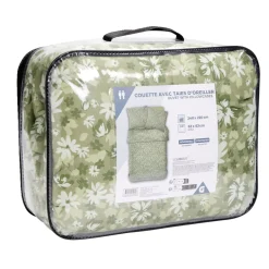 Couette 2 personnes 240x220cm avec 2 taies d'oreiller polyester motif floral vert < Gifi Hot