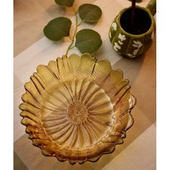 Coupelle forme fleur verre jaune ambre Ø20xH5cm
