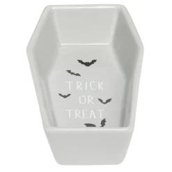 Coupelle Halloween forme cercueil dolomite blanc 9,5x17,5cm