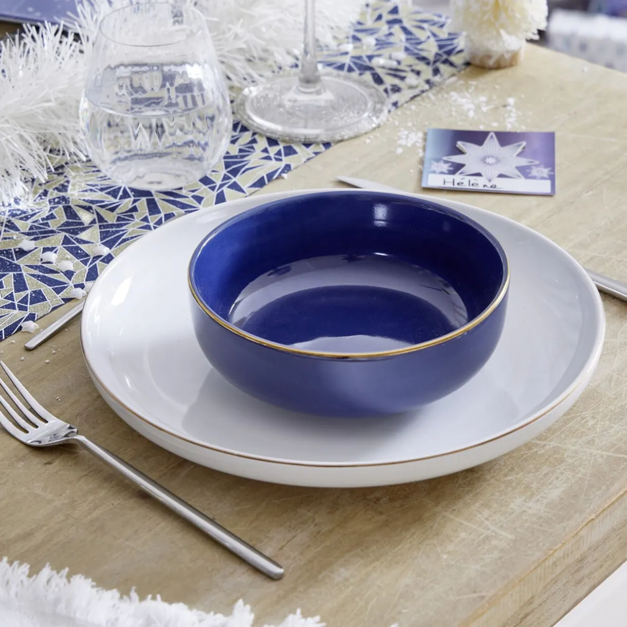 Coupelle Oslo faïence bleu marine avec bord doré Ø15xH10cm < Gifi Clearance
