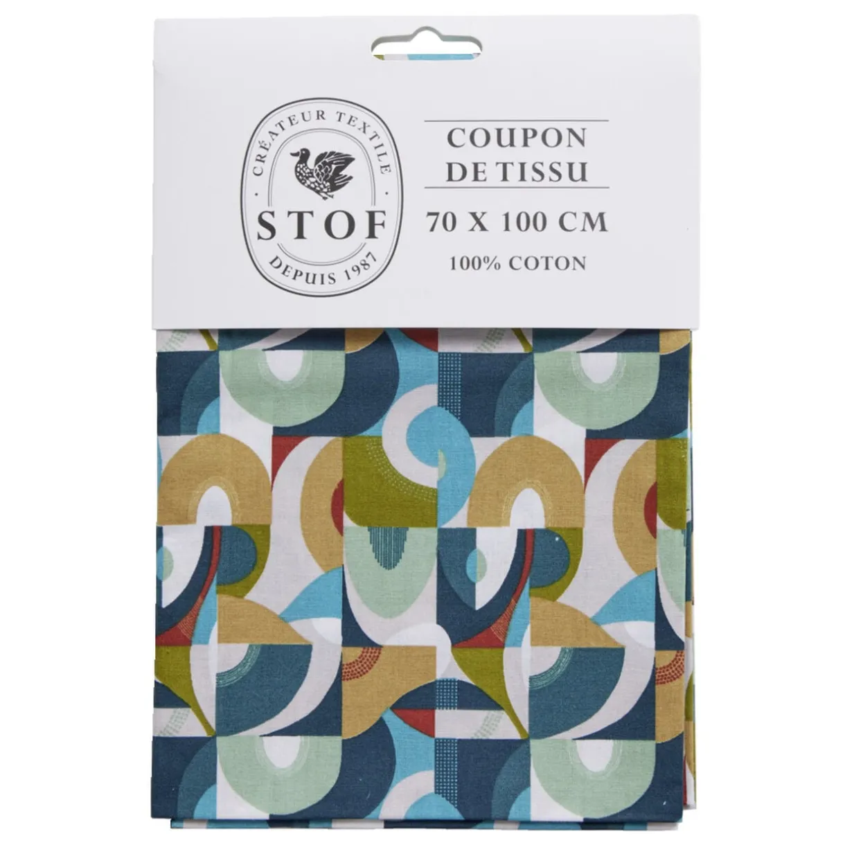 Coupon tissu imprimé abstrait 70x100cm coton bleu multicolore < Gifi Best