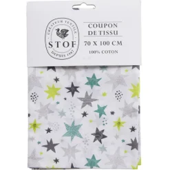 Coupon tissu imprimé Adara 70x100cm coton blanc et vert < Gifi Online