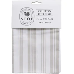 Coupon tissu imprimé Amboise 70x100cm coton blanc et beige