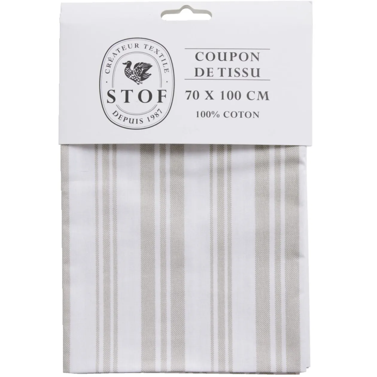 Coupon tissu imprimé Amboise 70x100cm coton blanc et beige