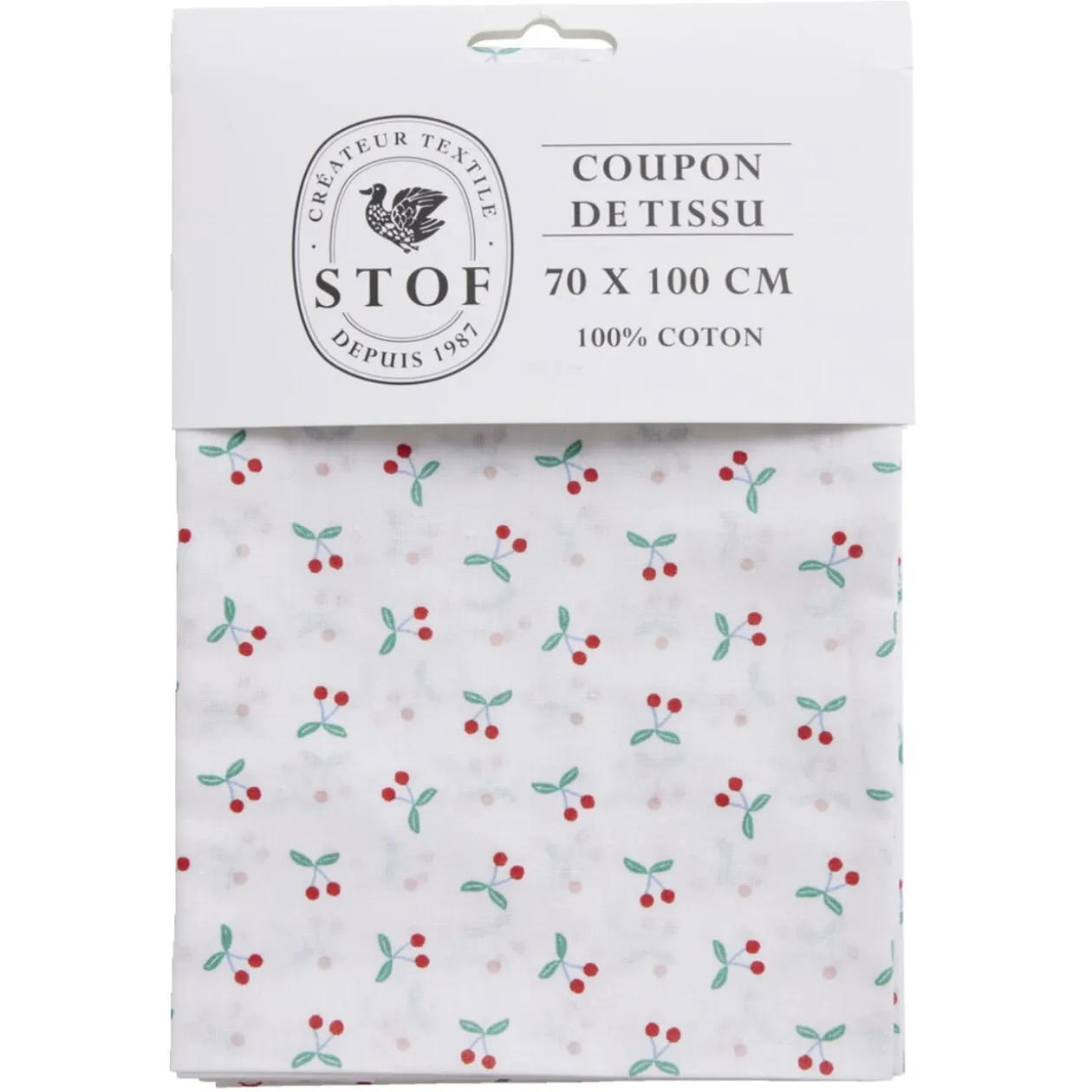 Coupon tissu imprimé Blossom 70x100cm coton blanc et rouge