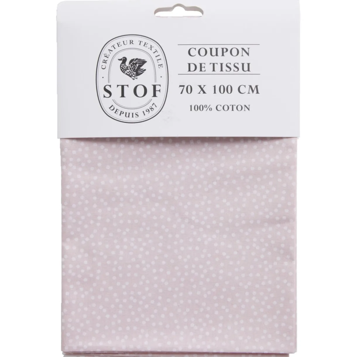 Coupon tissu imprimé Pallinou 70x100cm coton rose poudré et blanc < Gifi Outlet