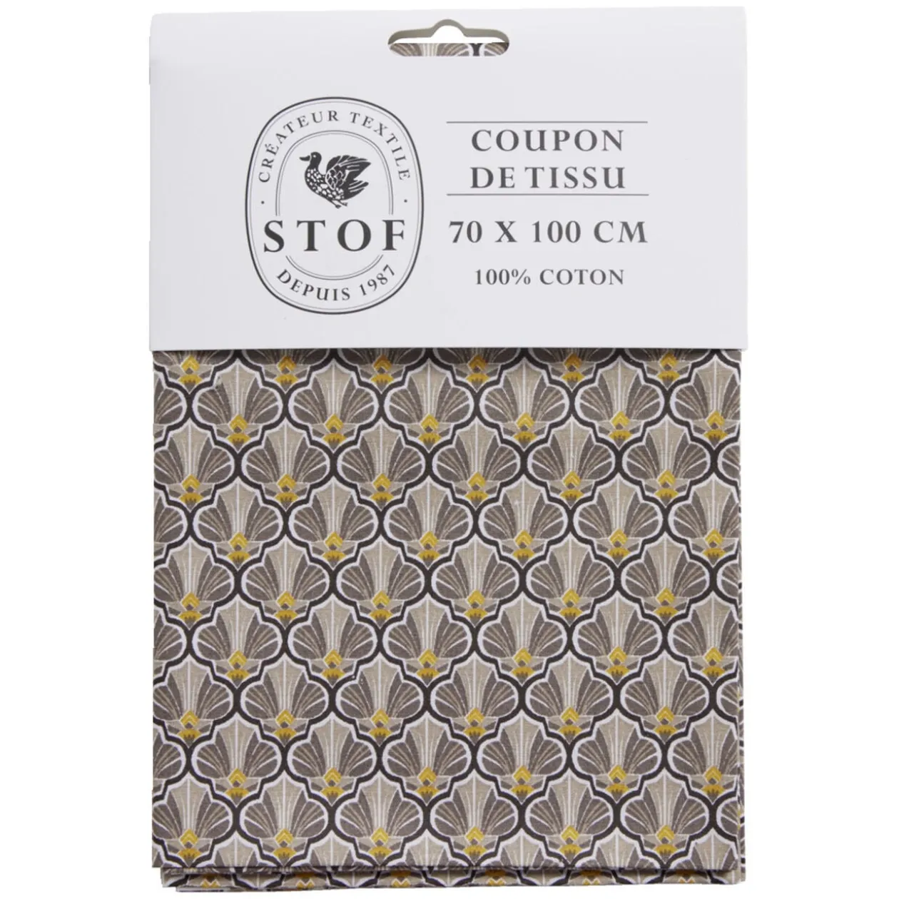 Coupon tissu imprimé Utopia 70x100cm coton beige et jaune