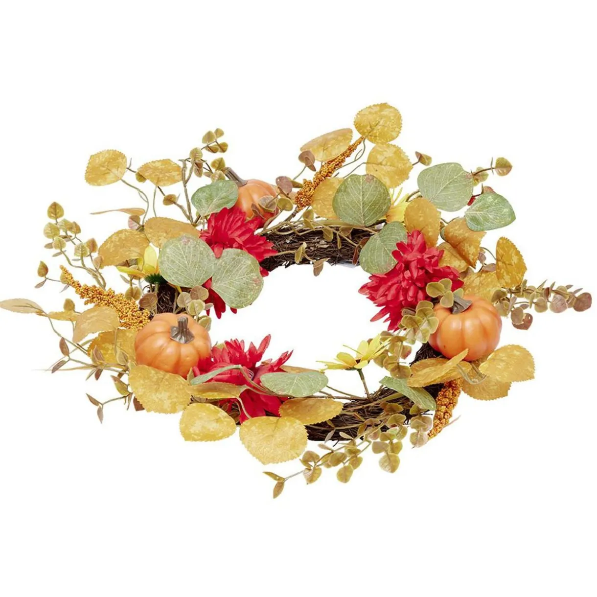Couronne artificielle automne fleurs feuilles et citrouilles Ø45cm < Gifi New