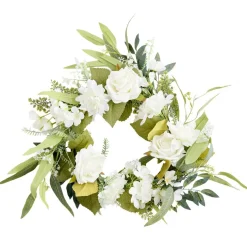 Couronne artificielle roses et marguerites blanches Ø27xH5,5cm < Gifi Discount