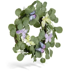 Couronne déco printemps eucalyptus artificiel et papillons Ø45cm