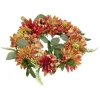 Couronne de fleurs artificielles dahlia et gypsophile orange Ø30cm