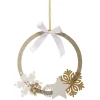 Couronne de Noël en bois étoile flocon pailleté doré et blanc Ø28cm < Gifi