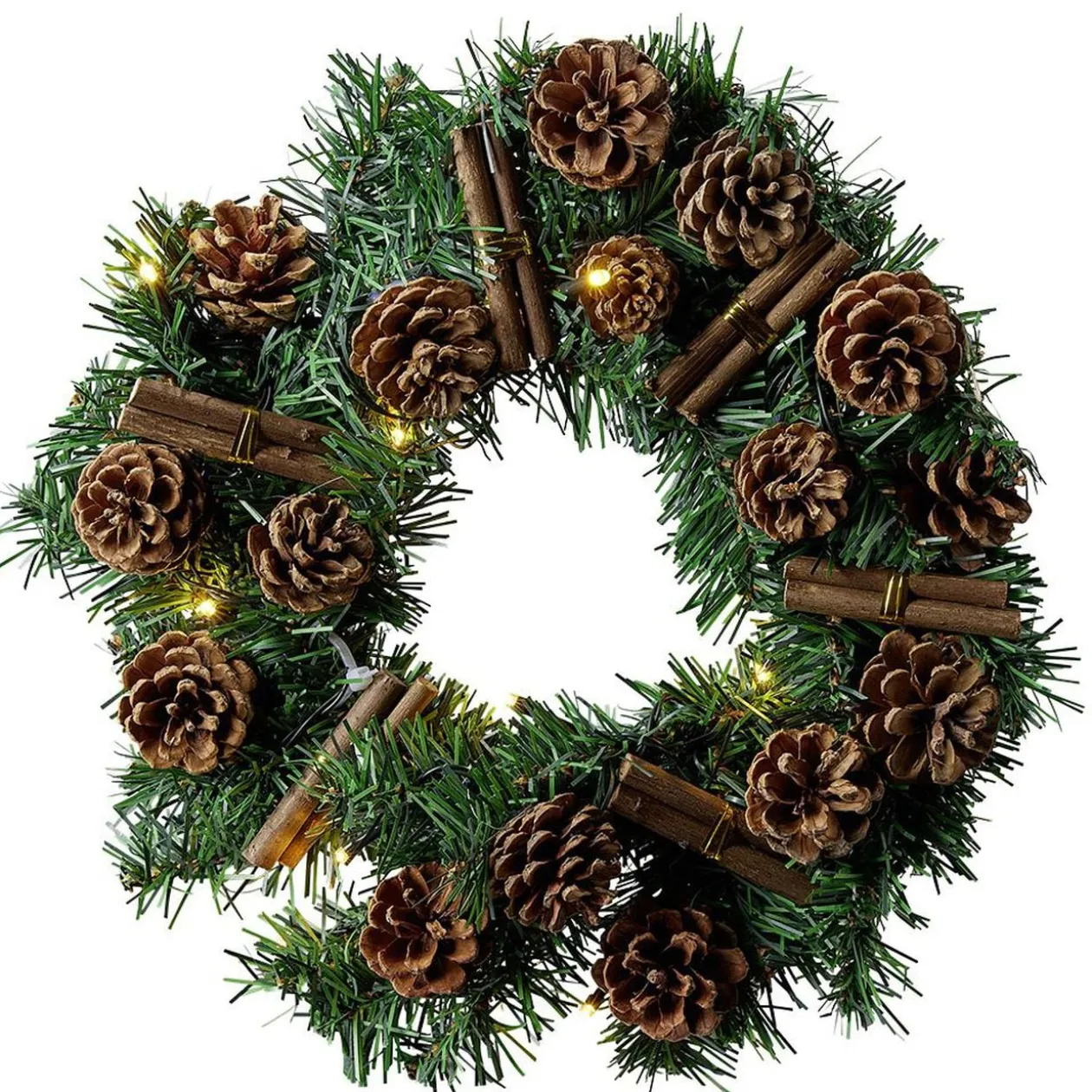 Couronne de Noël lumineuse 30LED blanc chaud pomme de pin Ø30cm