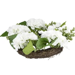 Couronne d'hortensias et feuillage 5 tiges Ø38cm