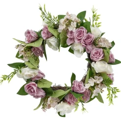 Couronne fleur artificielle mini rose blanche et rose Ø35cm < Gifi Discount