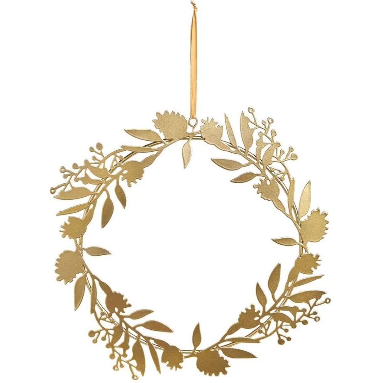 Couronne à suspendre feuillage doré en métal Ø30cm < Gifi New