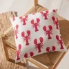 Coussin carré beige motif homard 40x40cm