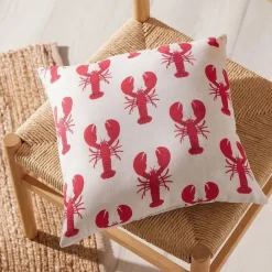 Coussin carré beige motif homard 40x40cm