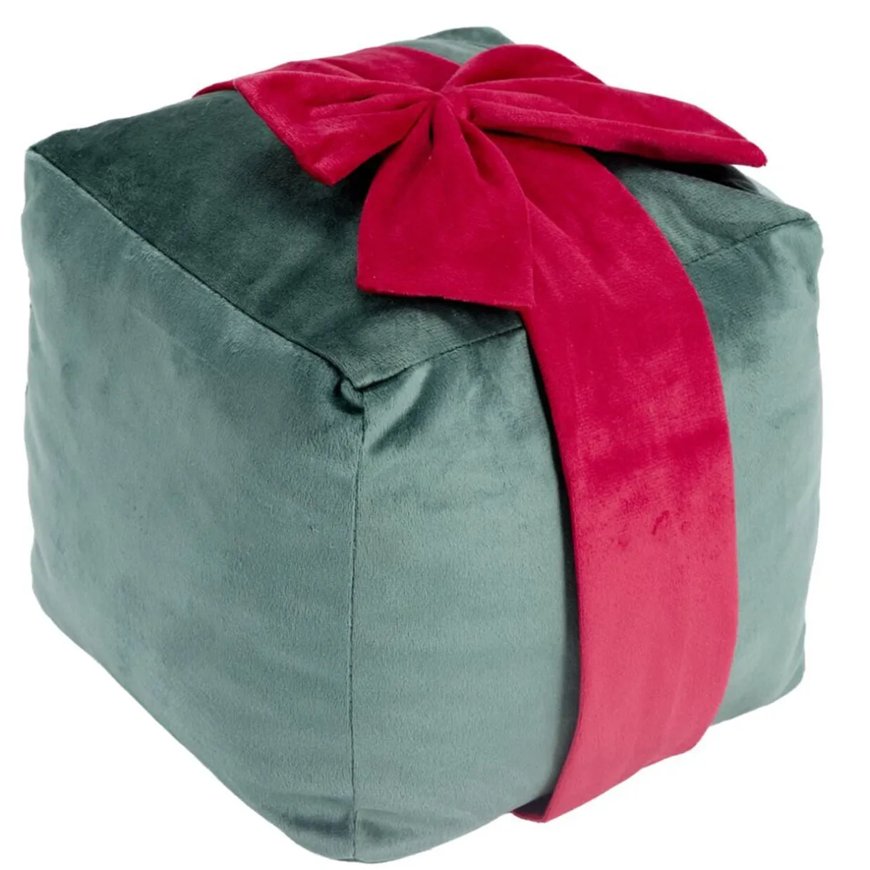 Coussin carré forme cadeau de Noël ruban polyester L20X20XH20 cm (2 modèles vert ou rose) < Gifi New