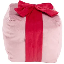 Coussin carré forme cadeau de Noël ruban polyester L20X20XH20 cm (2 modèles vert ou rose) < Gifi New