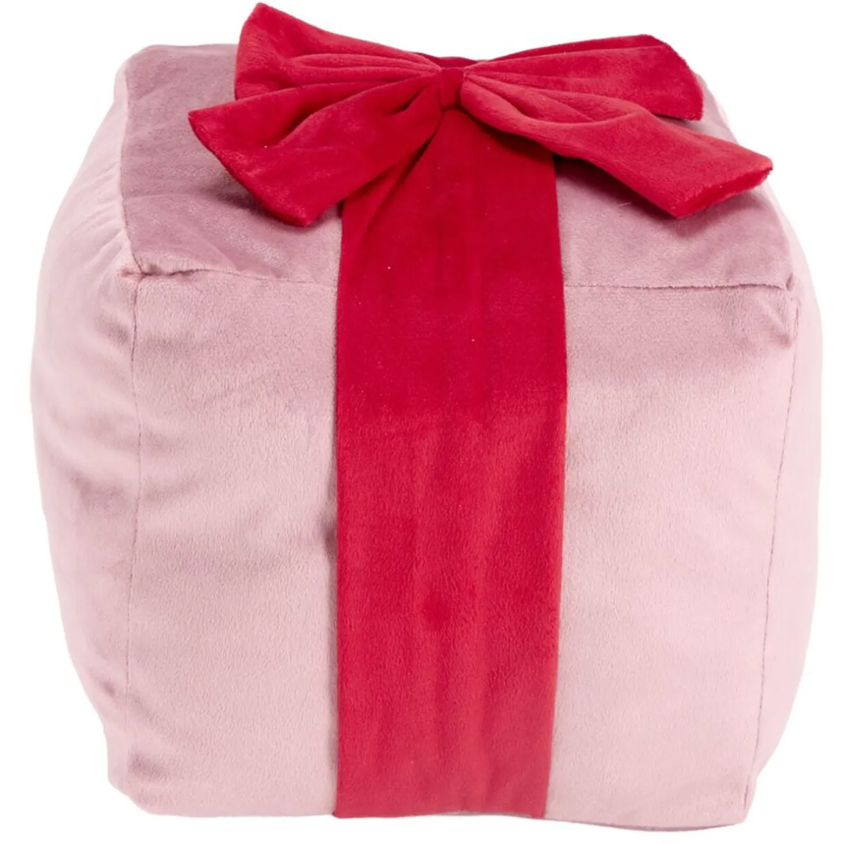 Coussin carré forme cadeau de Noël ruban polyester L20X20XH20 cm (2 modèles vert ou rose) < Gifi New