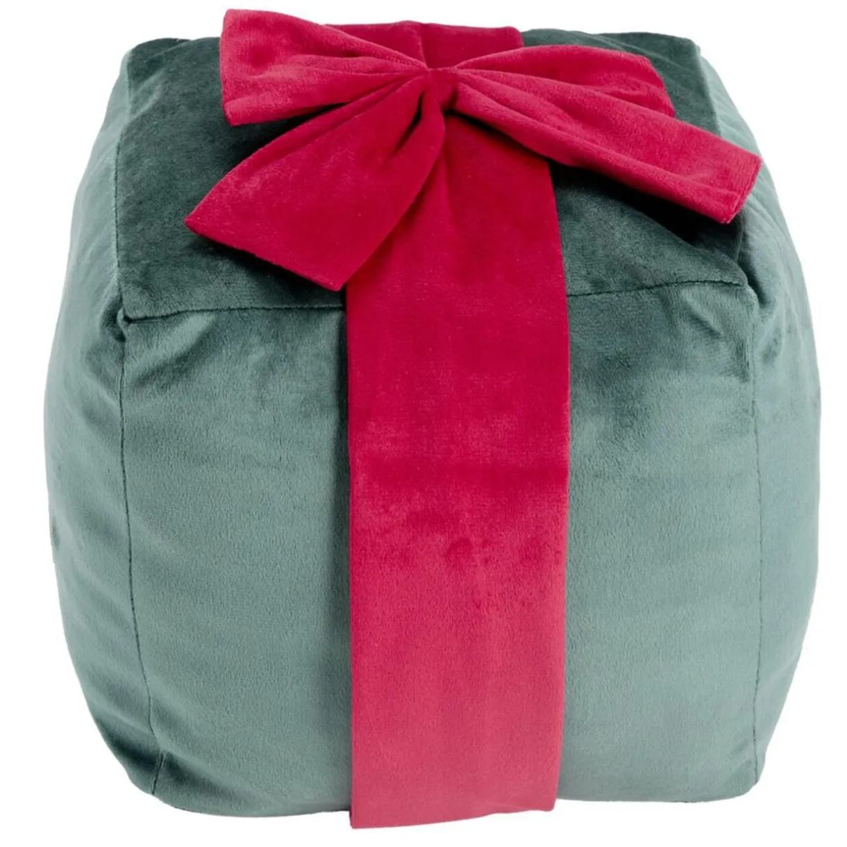 Coussin carré forme cadeau de Noël ruban polyester L20X20XH20 cm (2 modèles vert ou rose) < Gifi New
