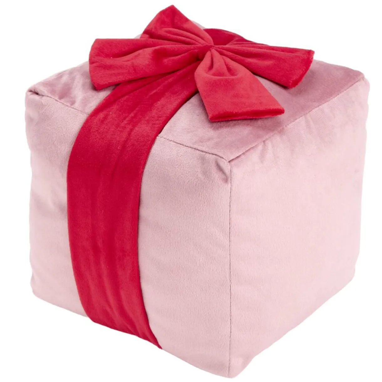 Coussin carré forme cadeau de Noël ruban polyester L20X20XH20 cm (2 modèles vert ou rose) < Gifi New