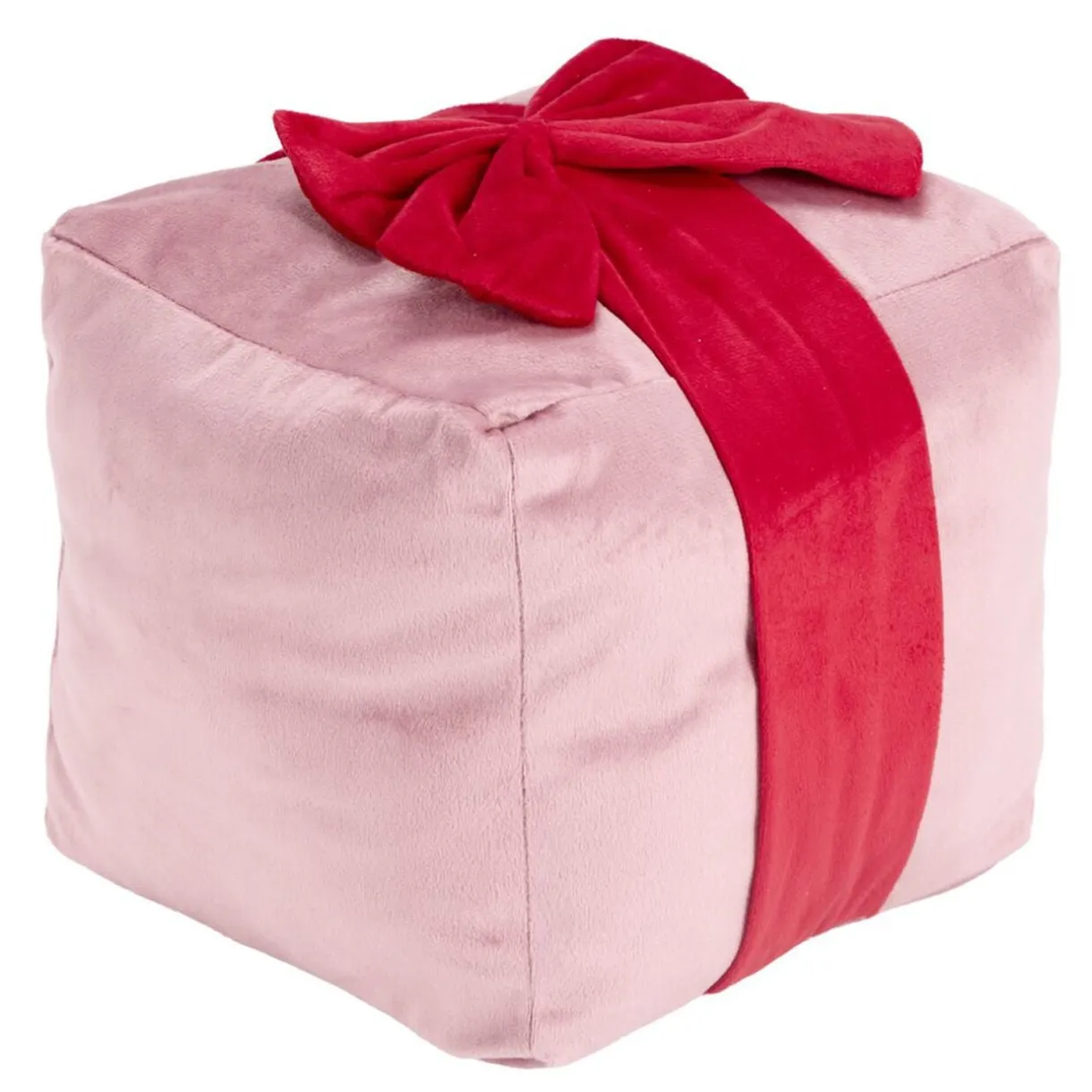 Coussin carré forme cadeau de Noël ruban polyester L20X20XH20 cm (2 modèles vert ou rose) < Gifi New