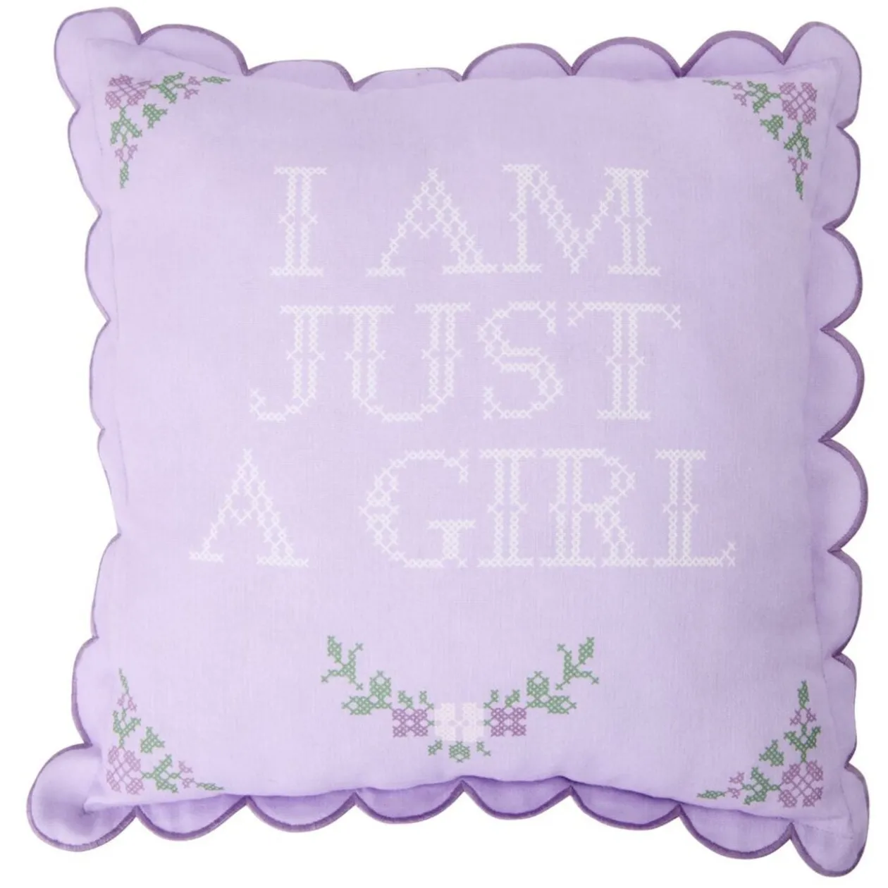 Coussin carré Girl façon point de croix contour ondulé 44x44cm (2 modèles)
