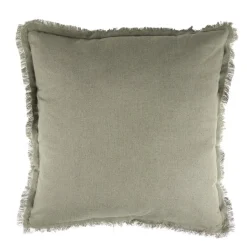 Coussin carré lin Indie contour à franges couleur unie 43x43cm (2 modèles)