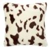 Coussin carré motif peau de vache tacheté blanc et marron 40x40cm