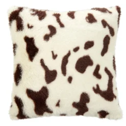 Coussin carré motif peau de vache tacheté blanc et marron 40x40cm