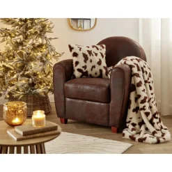 Coussin carré motif peau de vache tacheté blanc et marron 40x40cm