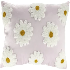 Coussin carré rose avec marguerites relief bouclette 40x40cm < Gifi
