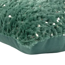 Coussin carré tissu pilou sequins polyester L43X43XH10 cm (2 modèles rouge ou vert)