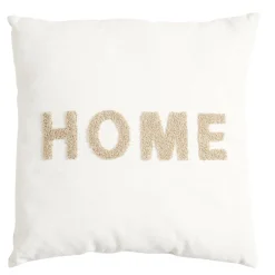 Coussin carré uni avec mot positif tissu en relief 40x40cm (4 modèles)