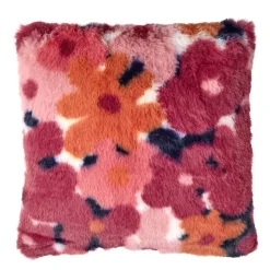 Coussin carré vintage motif fleurs rose blanc orange 40x40cm