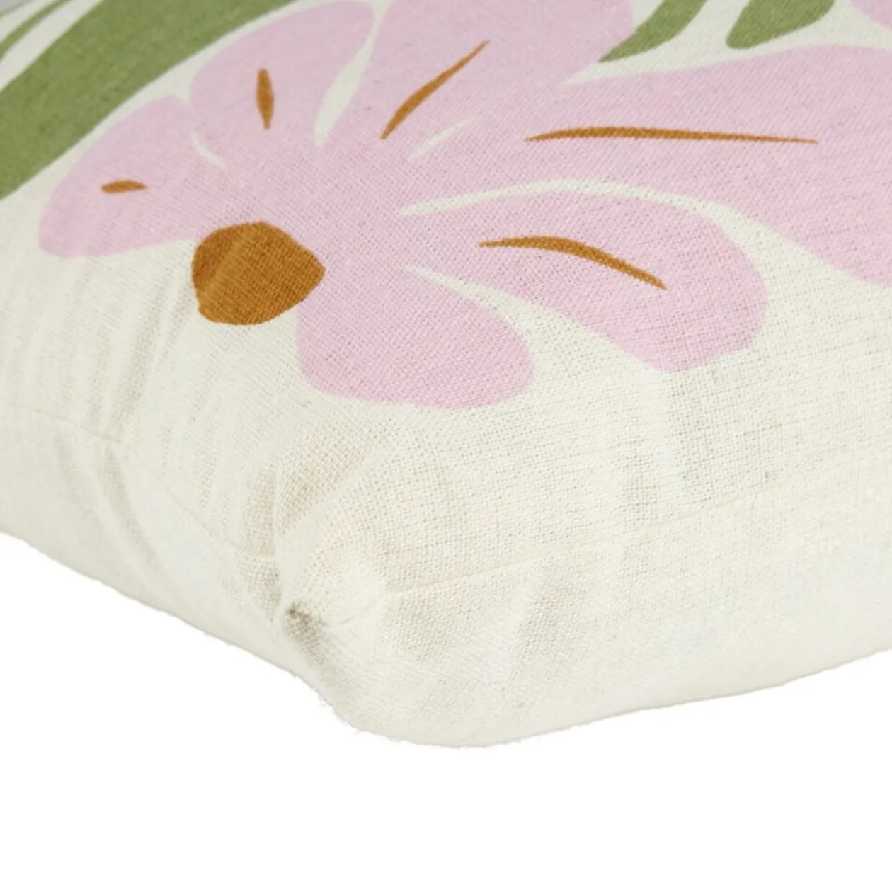 Coussin déco rectangulaire blanc motif floral rose et vert 30x50cm