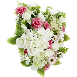 Coussin de fleurs forme coeur - Fleurs artificielles variées - Blanc