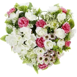 Coussin de fleurs forme coeur - Fleurs artificielles variées - Blanc