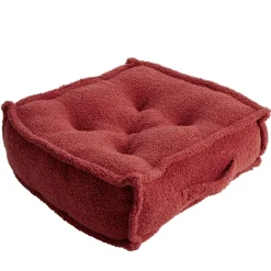 Coussin de sol carré bouclette rouge 45x45cm