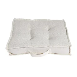 Coussin de sol carré motif feuillage blanc écru 40x40cm