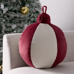 Coussin forme boule de Noël Ø26XH35 cm rouge et beige < Gifi Outlet